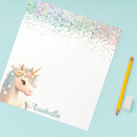 Pastel Glitter Floral Baby Unicorn Notitieblok<br><div class="desc">Pastel Glitter Floral Baby Unicorn Notitieblok,  Aangepaste naam</div>