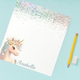 Pastel Glitter Floral Baby Unicorn Notitieblok