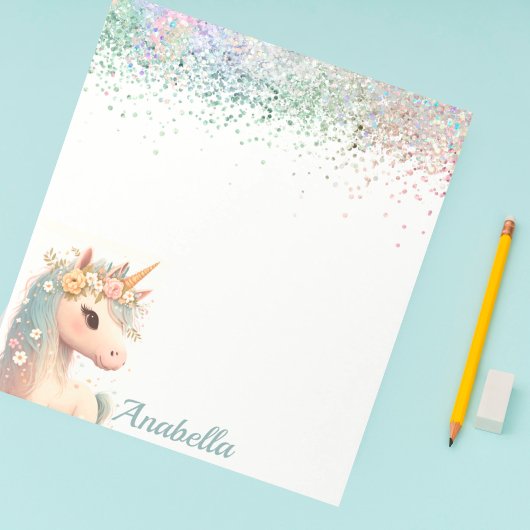Pastel Glitter Floral Baby Unicorn Notitieblok