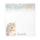Pastel Glitter Floral Baby Unicorn Notitieblok (Voorkant)