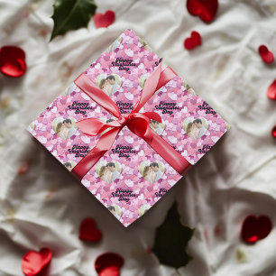 Pastel Glitter Hearts Custom Photo Cadeaupapier