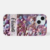 Pastel Glitter in Paarse, Blauwe, Roze & Zilver iPhone 15 Case (Achterkant horizontaal)