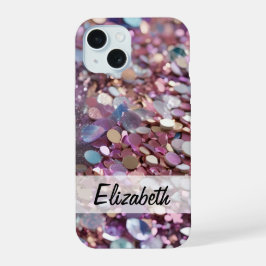 Pastel Glitter in Paarse, Blauwe, Roze & Zilver iPhone 15 Case