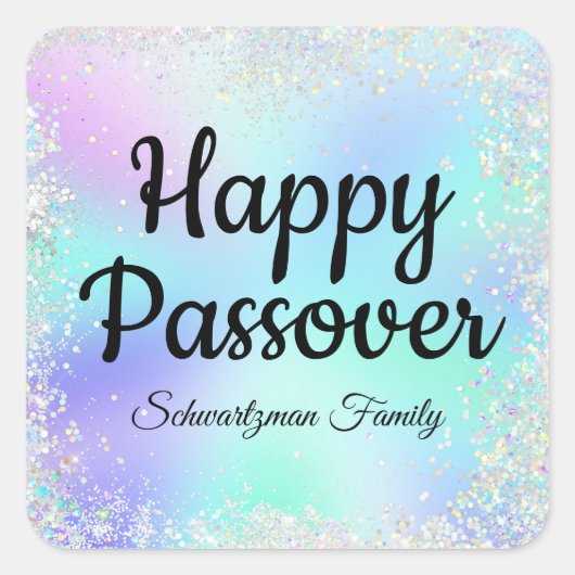 Pastel Glitter Joodse Vakantie Gelukkig Pascha Vierkante Sticker (Voorkant)