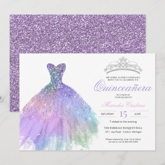 Pastel Glitter Mermaid Unicorn Rainbow Quinceañera Kaart (Voorkant / Achterkant)