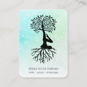 *~* Pastel Glitter Ombre QR Tree of Life Yoga Visitekaartje