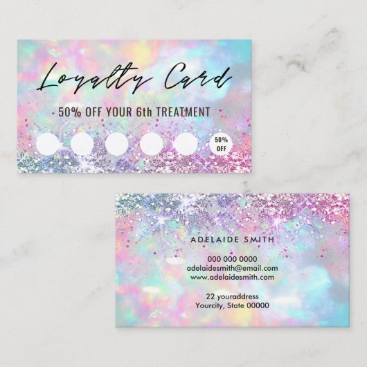 pastel glitter opaal loyaliteitskaart visitekaartje (Voorkant / Achterkant)