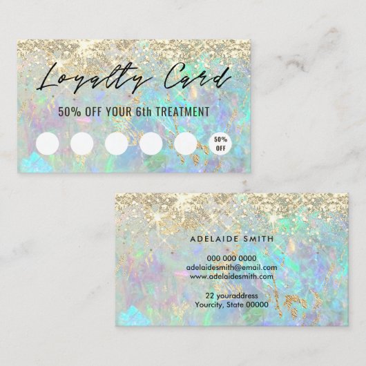 Pastel Glitter Opal Achtergrond Loyaliteit Card Visitekaartje (Voorkant / Achterkant)