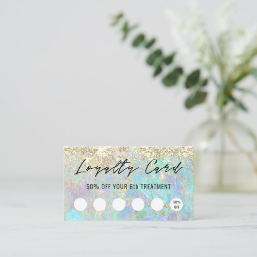 Pastel Glitter Opal Achtergrond Loyaliteit Card Visitekaartje (Staand voorkant)