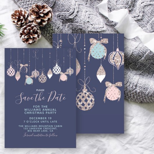Pastel Glitter Ornamenten Xmas Party Save the Date