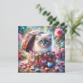 Pastel Glitter Ragdoll Kat Snoep Harten Valentijn Feestdagenkaart (Staand voorkant)