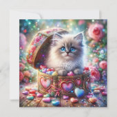 Pastel Glitter Ragdoll Kat Snoep Harten Valentijn Feestdagenkaart (Voorkant)