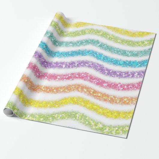 Pastel Glitter Rainbow Cadeaupapier (Uitgerold)