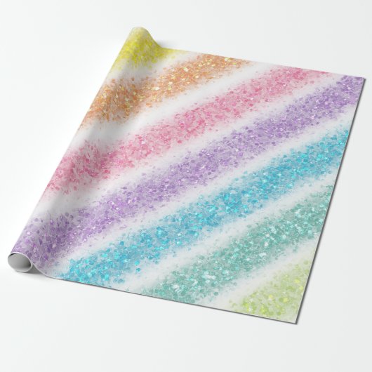 Pastel Glitter Rainbow Cadeaupapier (Uitgerold)