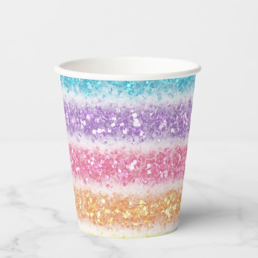 Pastel Glitter Rainbow Papieren Bekers (Voorkant)