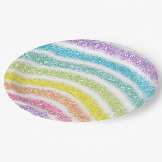 Pastel Glitter Rainbow Papieren Bordje (Gekanteld)