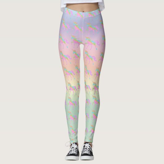 Pastel Glitter Rainbow Unicorn Leggings Yoga Pants (Voorkant)