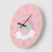 Pastel Glitter Regenboog met Aangepaste Naam op Ro Grote Klok (Hoek)