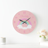 Pastel Glitter Regenboog met Aangepaste Naam op Ro Grote Klok (Huis)