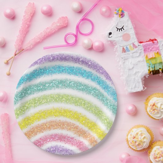 Pastel Glitter Regenboog Papieren Bordje (Feest)