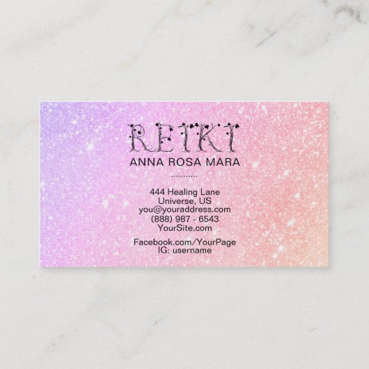 *~* Pastel Glitter REIKI Ivy Botanical Font Visitekaartje (Achterkant)