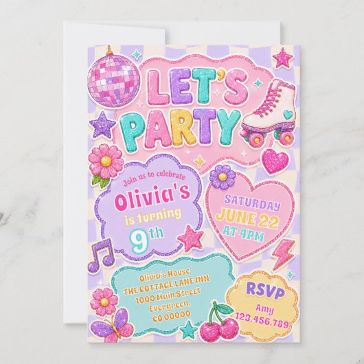 Pastel Glitter Retro Feest Verjaardag Kaart (Voorkant)