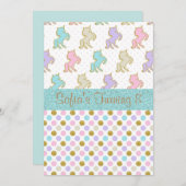 Pastel Glitter Unicorn Polka Dot Party Kaart (Voorkant / Achterkant)