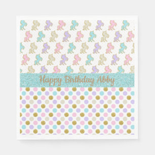 Pastel Glitter Unicorns Polka Dots Party Napkins Servet