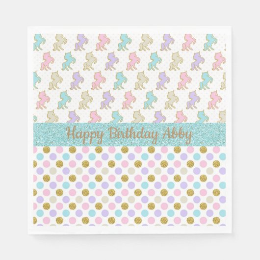 Pastel Glitter Unicorns Polka Dots Party Napkins Servet (Voorkant)