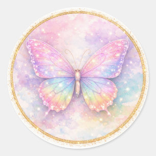 Pastel Glitter Vlinder Cirkel Ronde Sticker