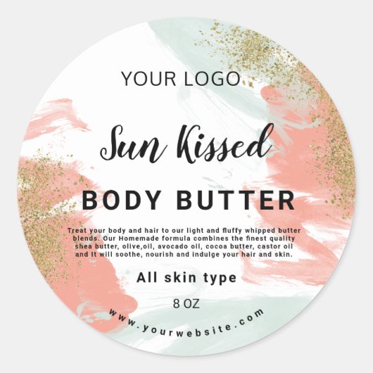 Pastel glitter water kleur Body butter label (Voorkant)