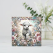 Pastel Glitter Waterverf Lam Bloemen Pasen Feestdagenkaart (Staand voorkant)