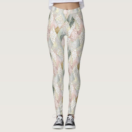 Pastel glitterij abstracte plaid en stippen leggings (Voorkant)