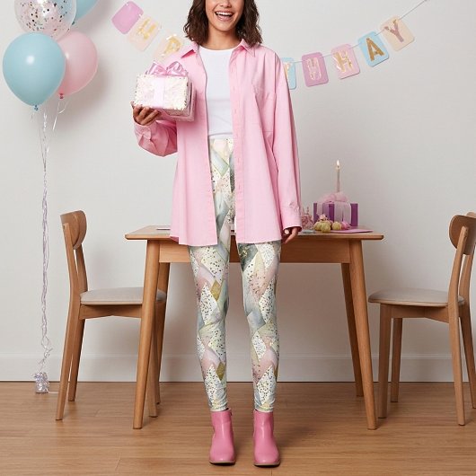 Pastel glitterij abstracte plaid en stippen leggings