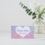 Pastel Glittery Blue en roze met hart Visitekaartje (Staand voorkant)