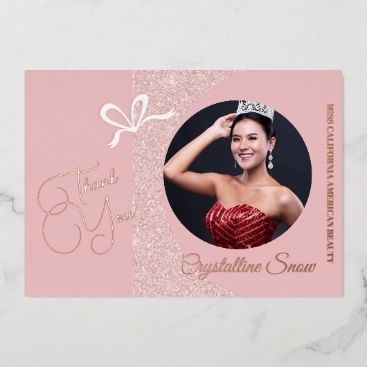 Pastel Glitz Folie Pageant Dank u kaart (Voorkant)