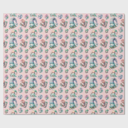 Pastel Gnome Kerstpatroon – Feestelijke feestdag D Cadeaupapier (Vlak)