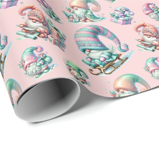 Pastel Gnome Kerstpatroon – Feestelijke feestdag D Cadeaupapier (Rol Hoek)