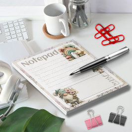 Pastel Gnome & Mushroom – Floral Spring Design Notitieblok