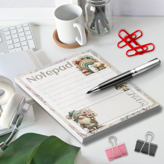 Pastel Gnome & Mushroom – Floral Spring Design Notitieblok