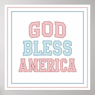 Pastel God Bless America Collegiaal Vet Gedrukt Poster