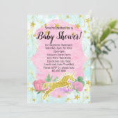 Pastel Gold Eenhoorn Baby shower Invitation Kaart (Staand voorkant)
