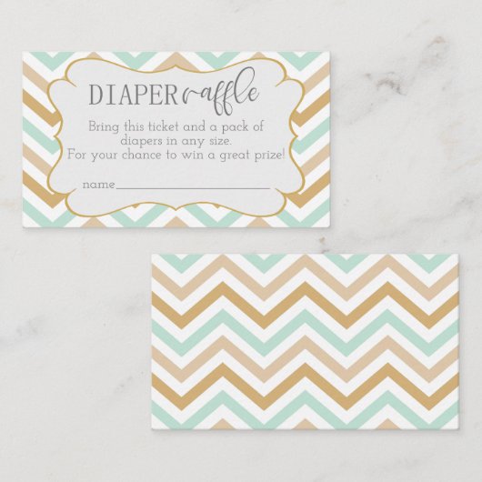 Pastel Gold en Green Zig Zag Baby Diaper Raffle Informatiekaartje (Voorkant / Achterkant)