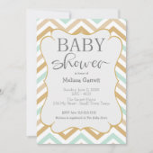 Pastel Gold en Green Zig Zag Baby Invitation (Voorkant)
