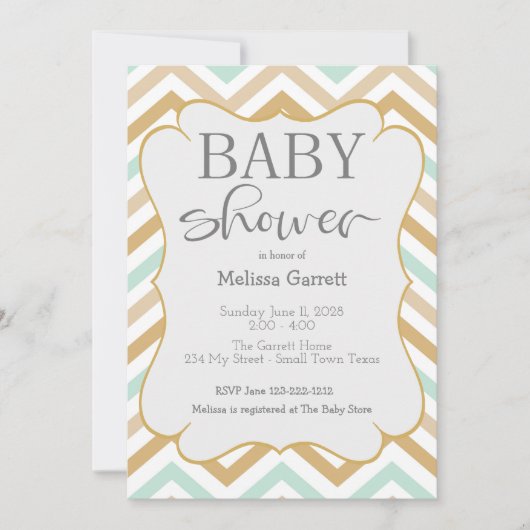 Pastel Gold en Green Zig Zag Baby Invitation (Voorkant)