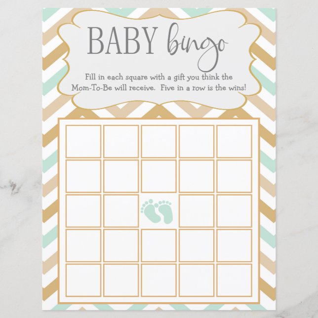 Pastel Gold en Green Zig Zag Neutral Baby Bingo (Voorkant)