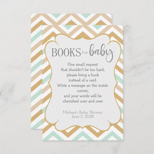 Pastel Gold en Green Zig Zag Neutral Baby Books Informatiekaartje (Voorkant / Achterkant)