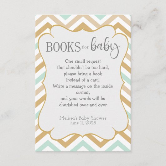Pastel Gold en Green Zig Zag Neutral Baby Books Informatiekaartje (Voorkant)