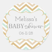 Pastel Gold en Green Zig Zag Neutrale Baby Ronde Sticker (Voorkant)
