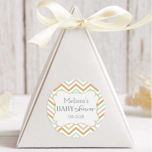 Pastel Gold en Green Zig Zag Neutrale Baby Ronde Sticker